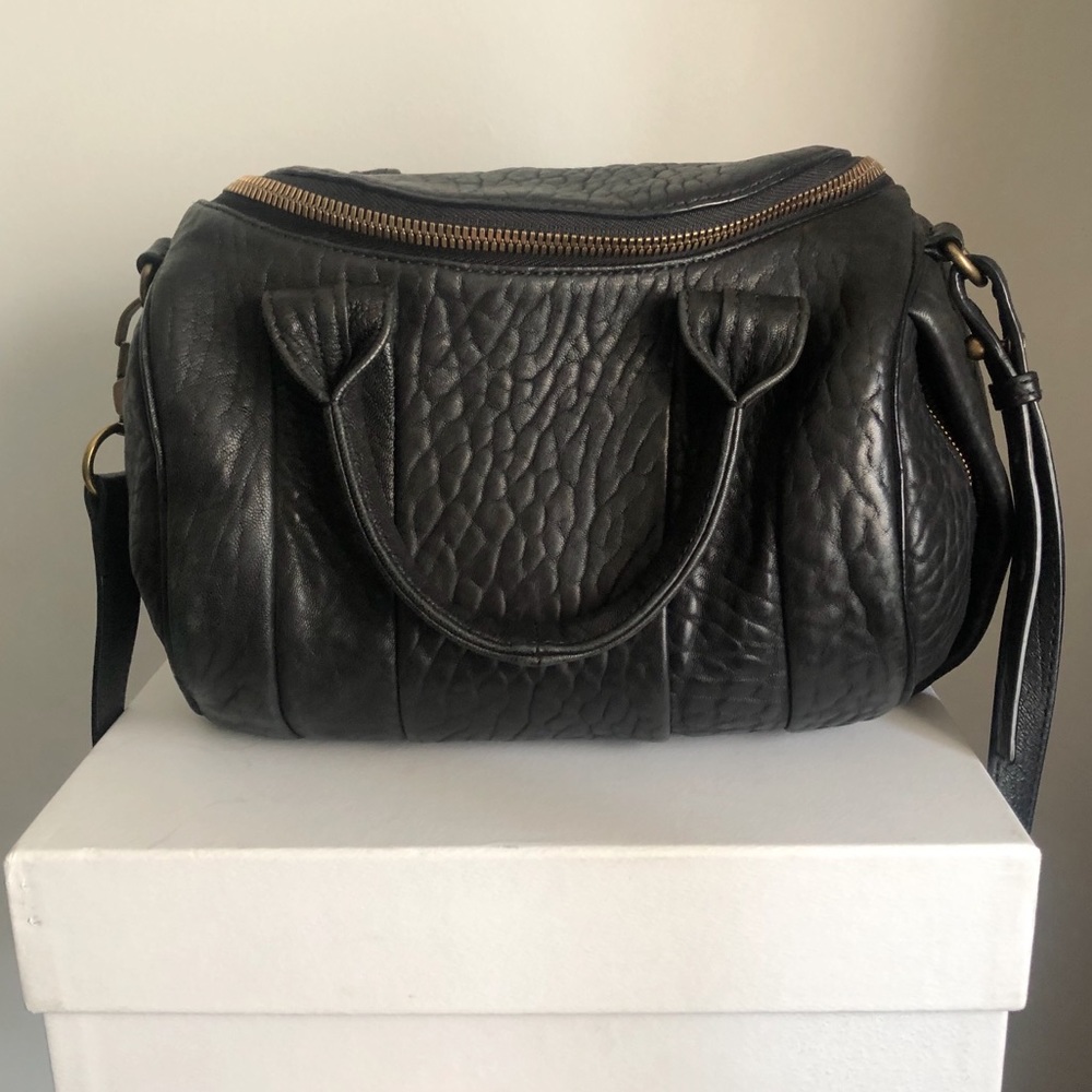 Alexander Wang Black Pebbled Leather Rocco Duffel Shoulder Bag
